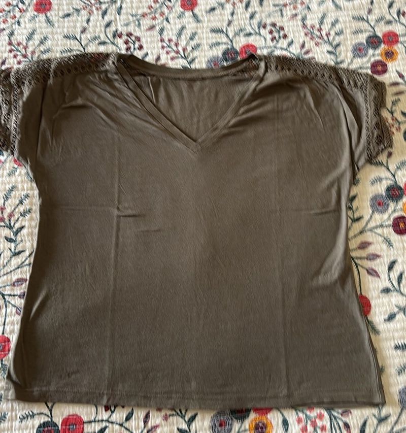 Stylish Lace Shoulder T-Shirt