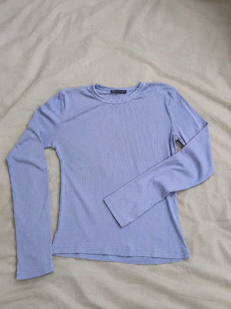 Zara Lavender Ribbed Long Sleeve Top