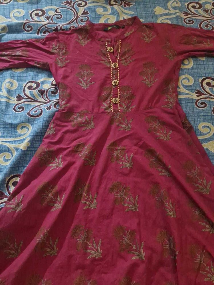 Maroon Printed Kurta