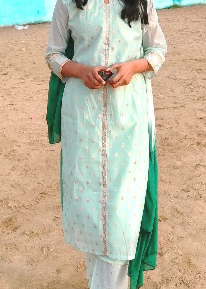 Elegant Mint Green Kurta Set with Dupatta