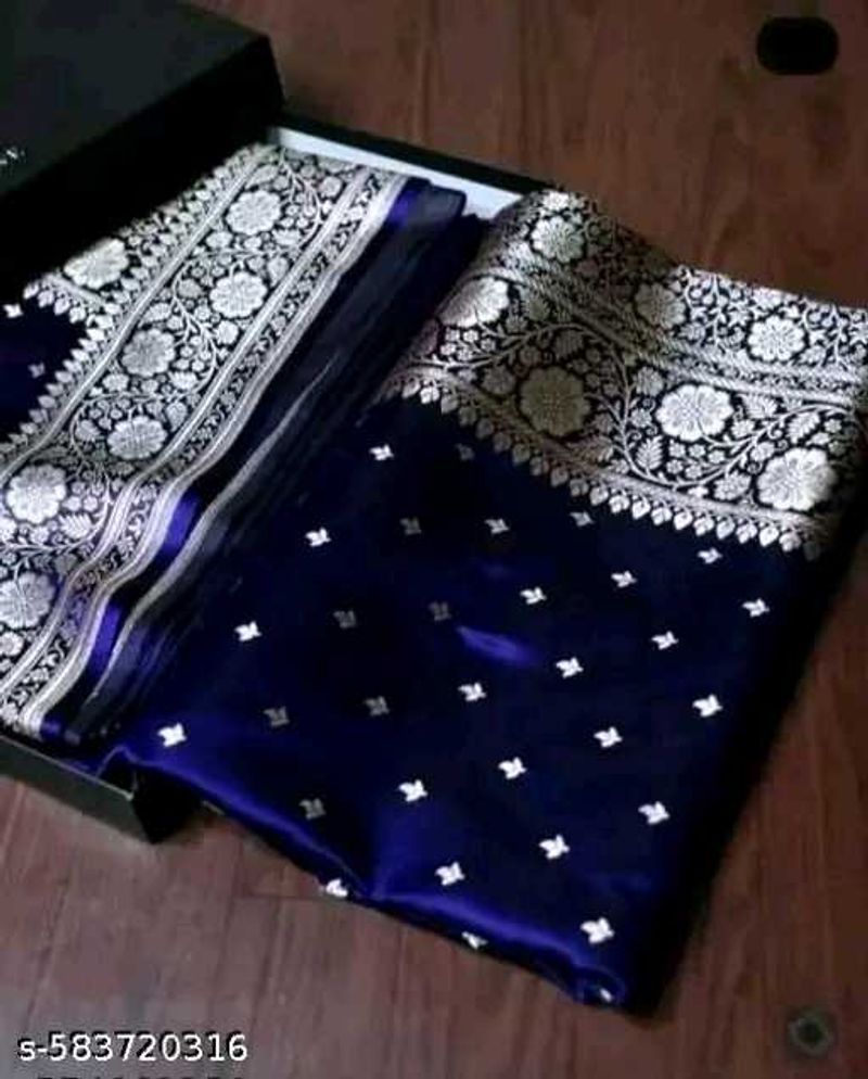 Stunning Navy Blue Silk Saree with pollika dots