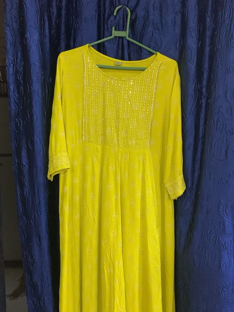 Bright Lime green Embellished Kurta