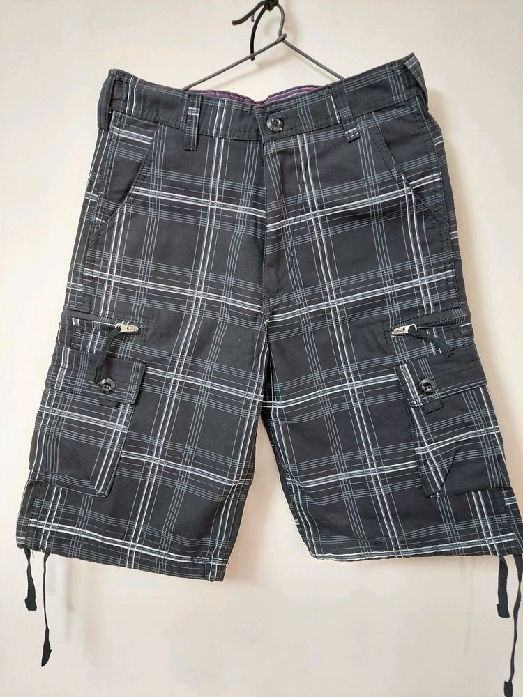 Jorts In Black cargo Check Pattern