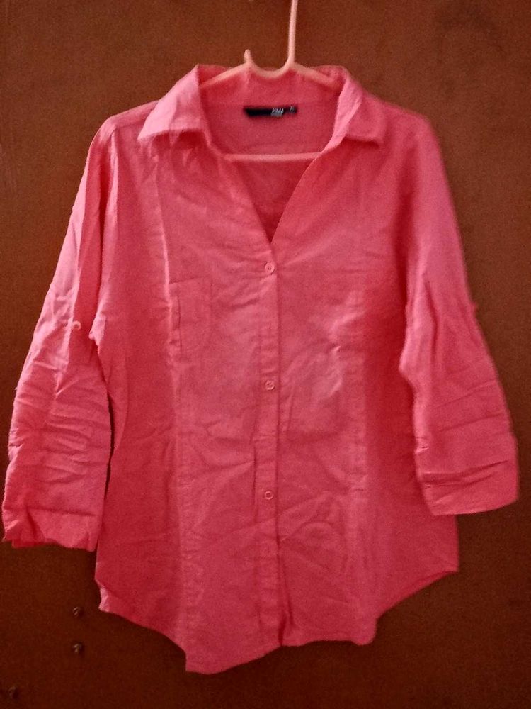 Coral Button-Up 3/4 Sleeve Shirt