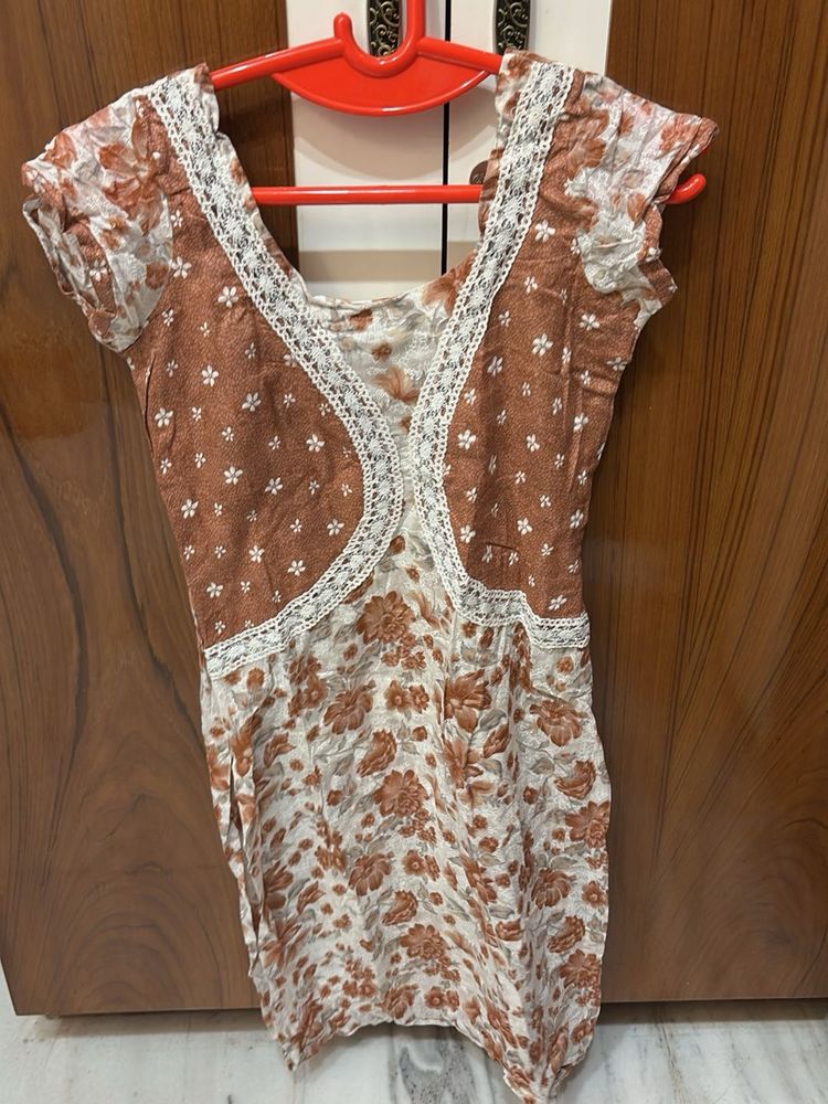 Brown Floral Print Kurta