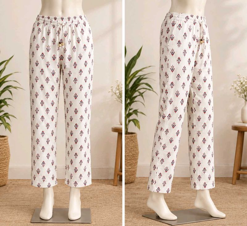 White Printed cotton Pants