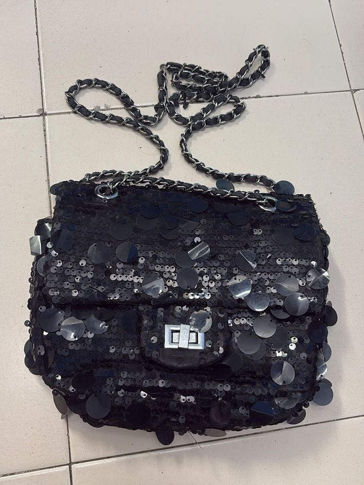 Sparkly Black Sequin Clutch Bag