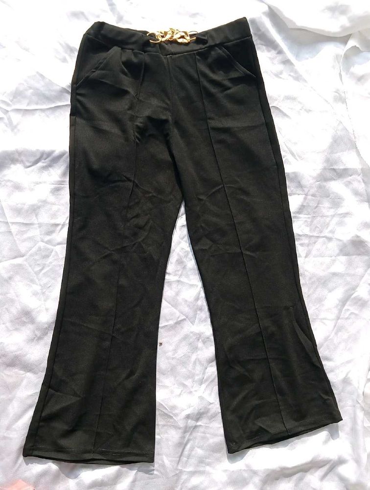 Stylish Bootcut Pants with Gold Chain Detail