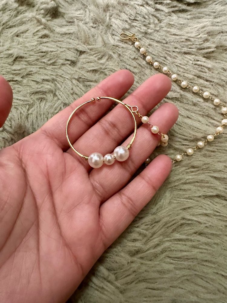 Elegant Pearl &amp; Gold Tone Nosering