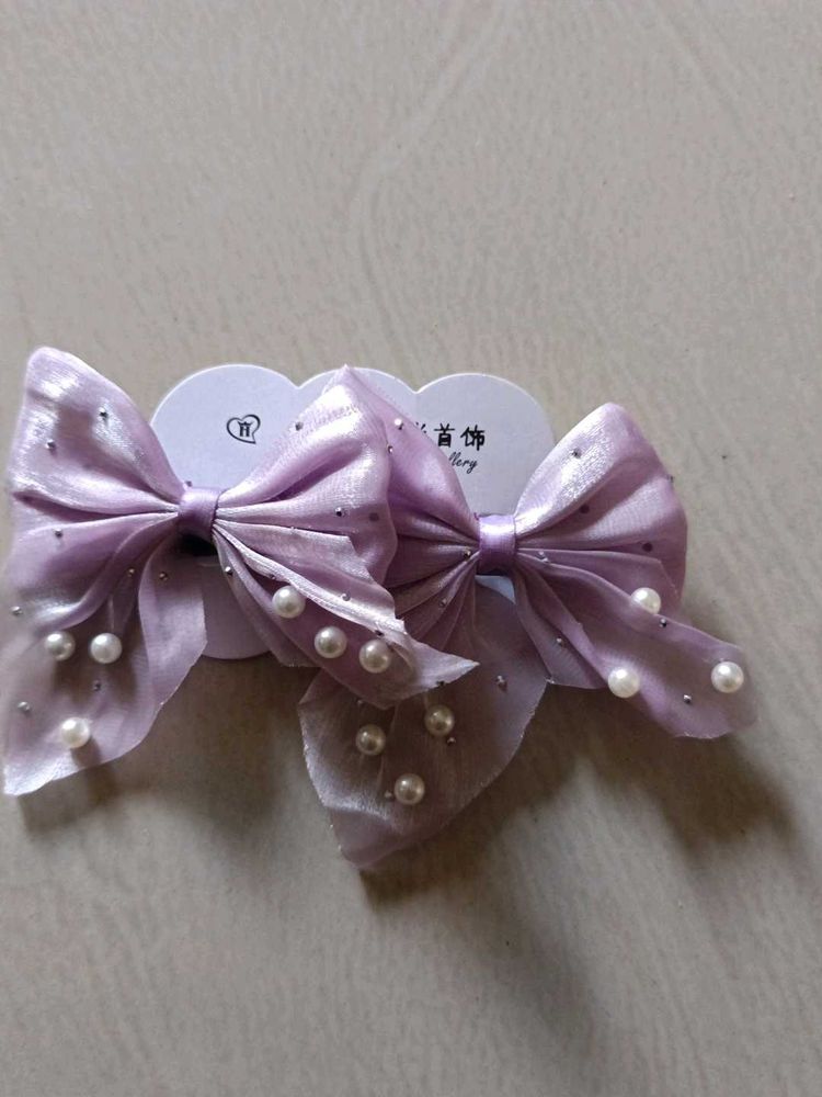 Cute Lilac Bow Hair Clips