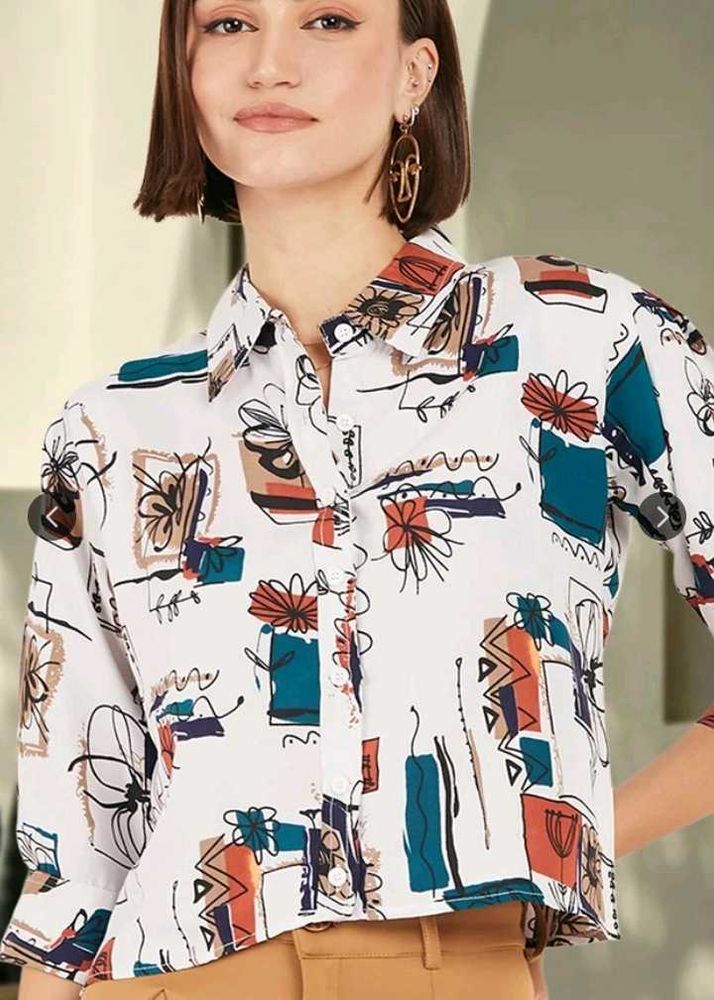 Abstract Print Button-Up Shirt