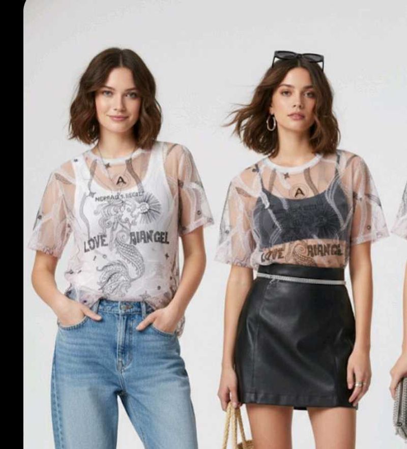 Sheer Graphic Print Top