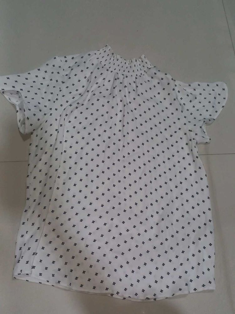 Chic White Blouse with Black Polka Dots