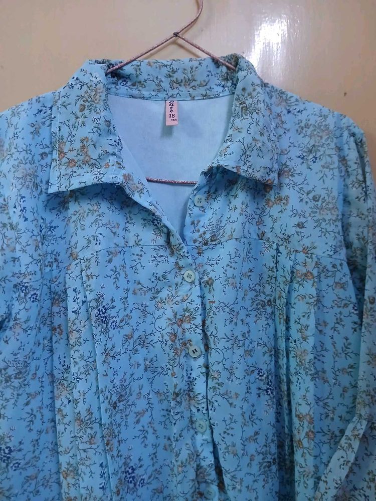 Blue Floral Button-Down Top