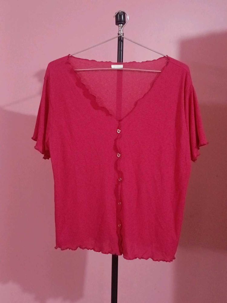 Cute Pink Button-Up Cropped Top
