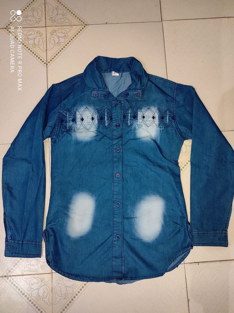 Denim Blue Color Girls And Woman Shirt