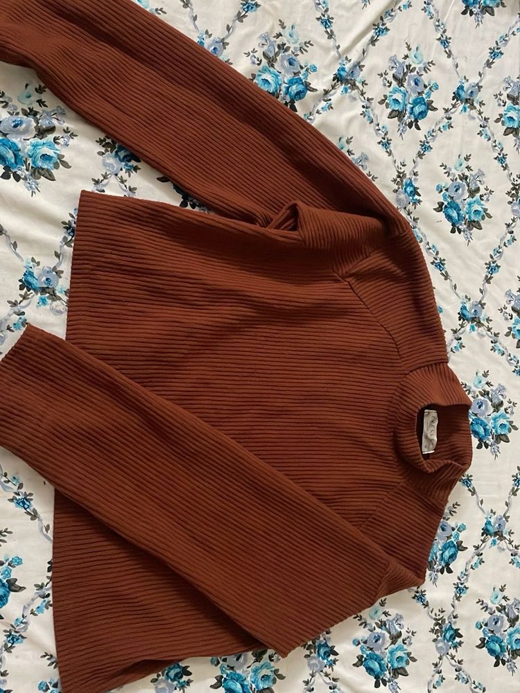 Ribbed Mock Neck Long Sleeve Top