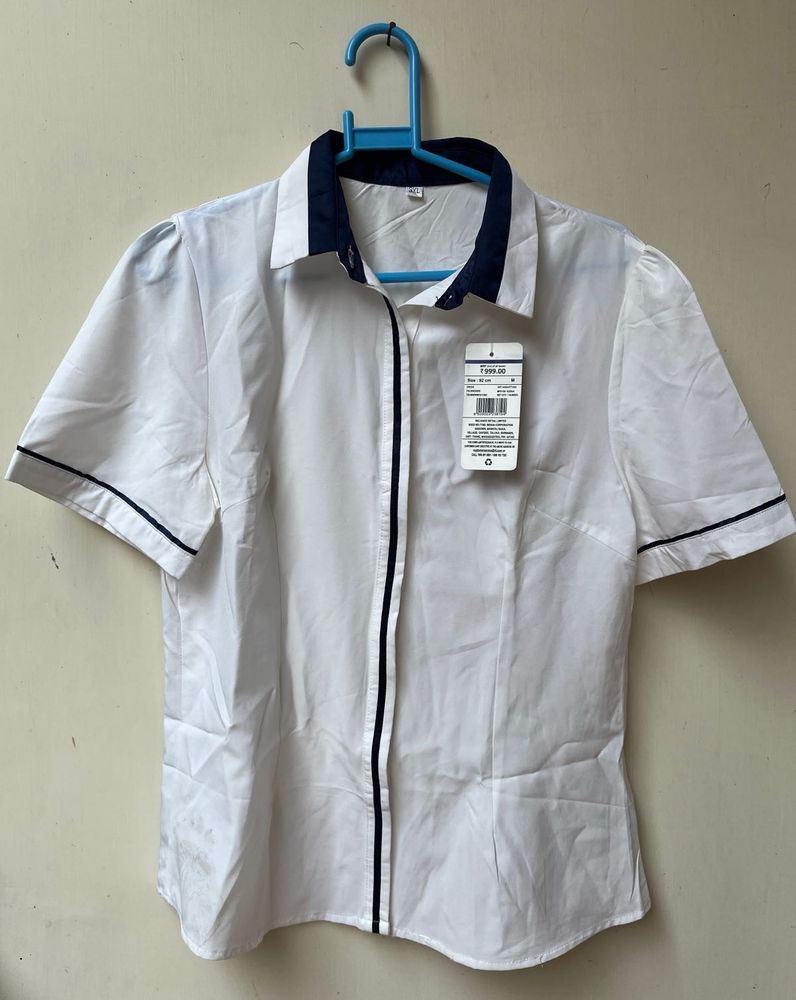Chic White Short Sleeve Button-Up Top