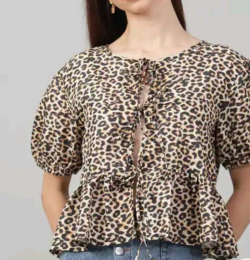 Leopard Print Peplum Top(burnt toast)