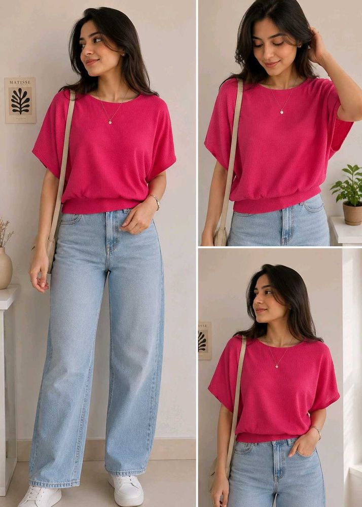 Brand New Pink Textured Batwing Top | Chic |
