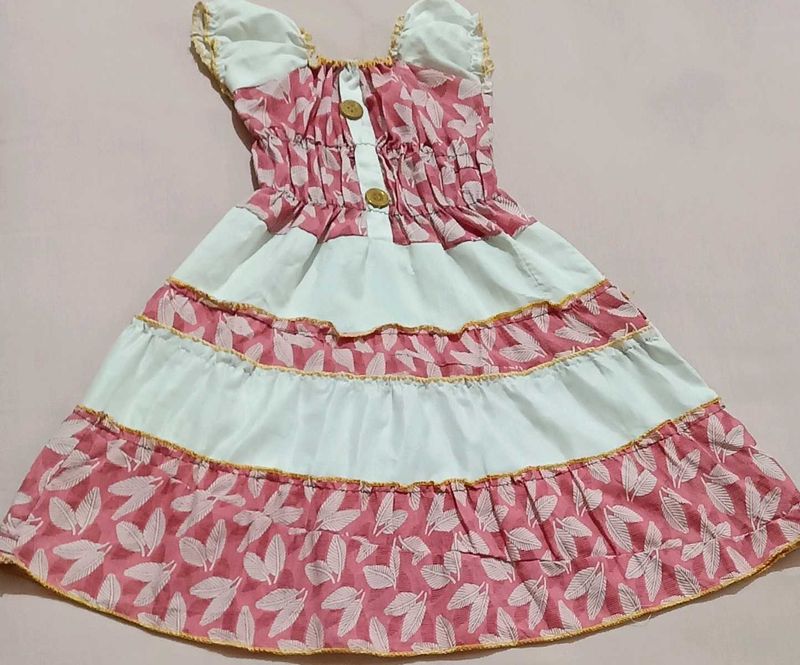 Adorable Pink Leaf Print Dress