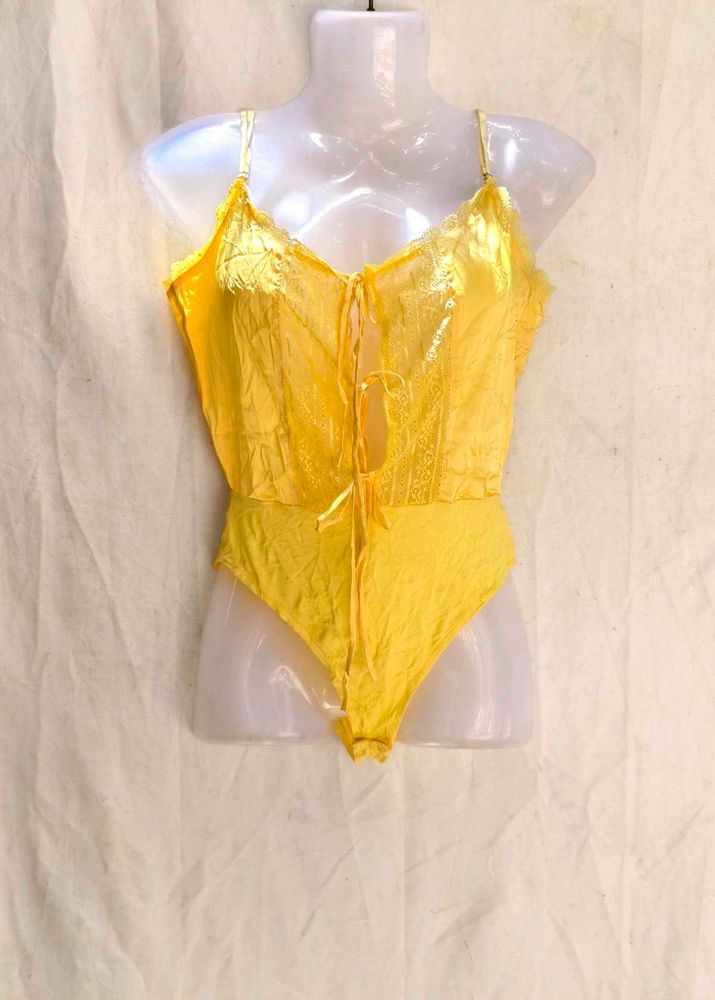I. Yellow Lace Trim Bodysuit