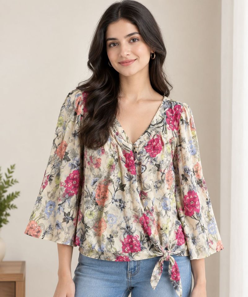Boho Floral Bell Sleeve Blouse