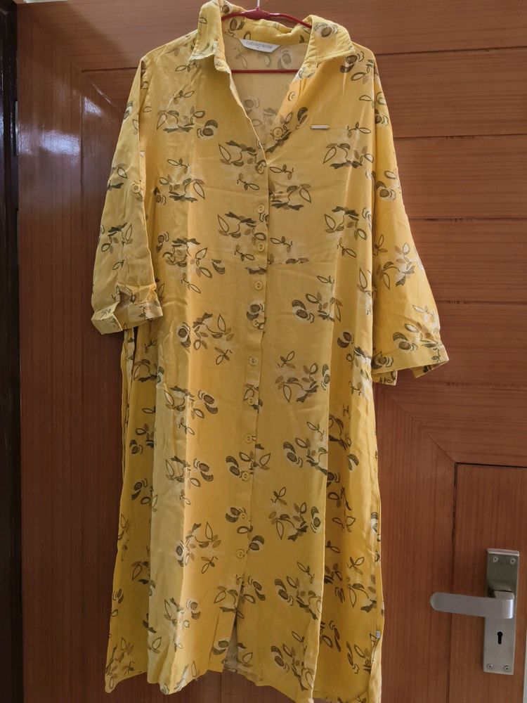 Yellow Coller A Line Dress With Attached Belt