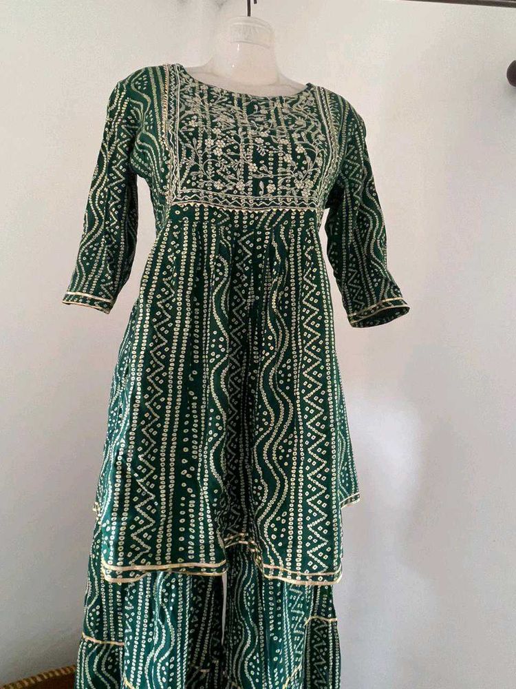 Designer Green Kurta Set with Sharara