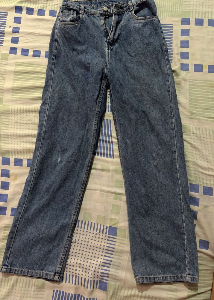 Blue Denim Wide Leg Jeans