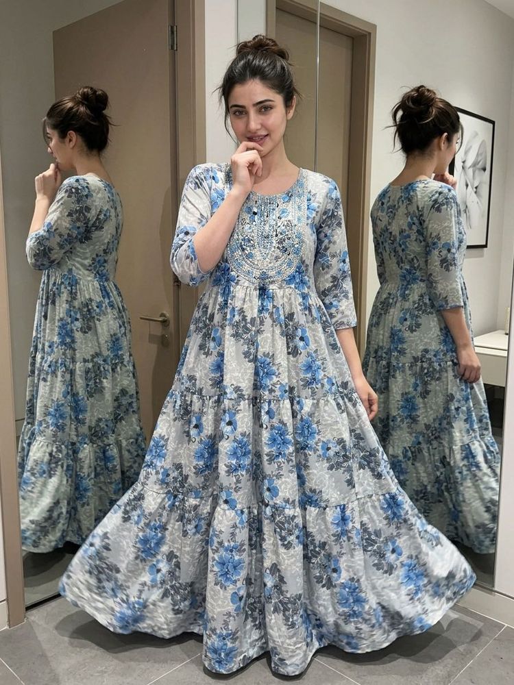 Women’s Blue Floral Cotton Dress