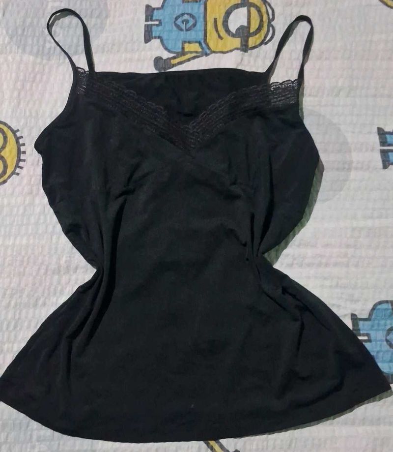 Lace Trim Black Camisole