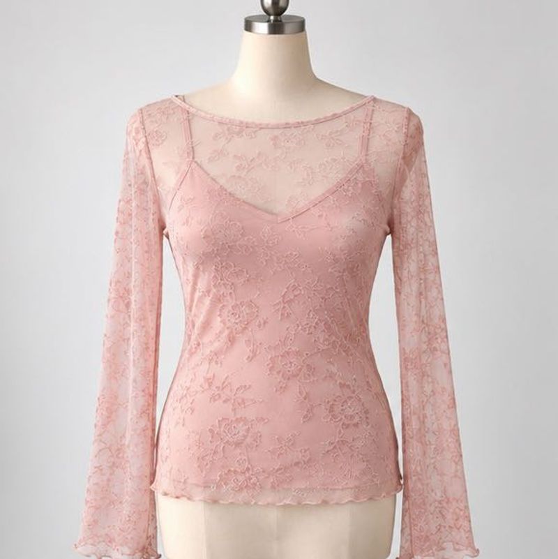 Sheer Lace Floral Long Sleeve Top