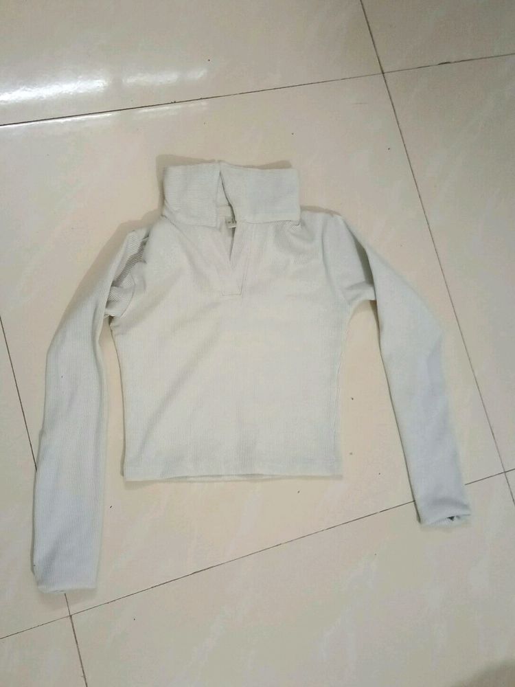 White Elegant Collared Top