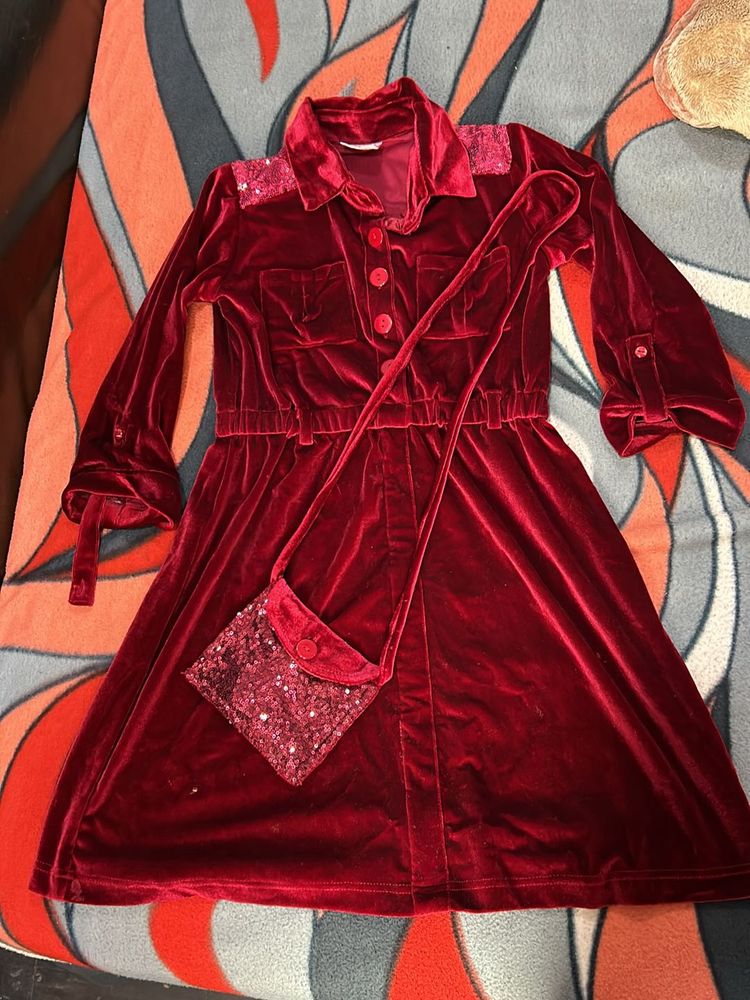 Velvet Dress with Matching Bag