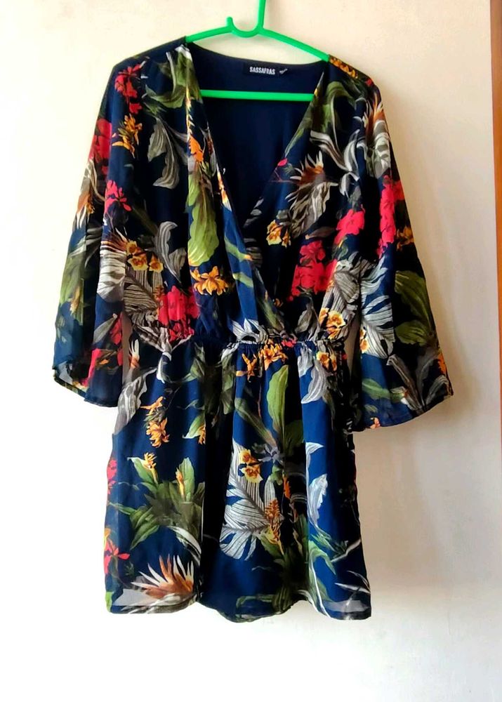 Navy Floral Print Wrap Dress