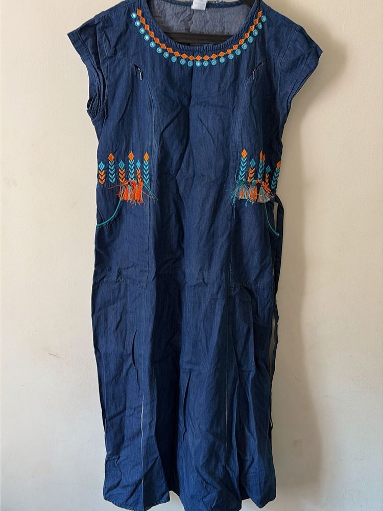 Embroidered Denim Kurta maternity wear/daily wear