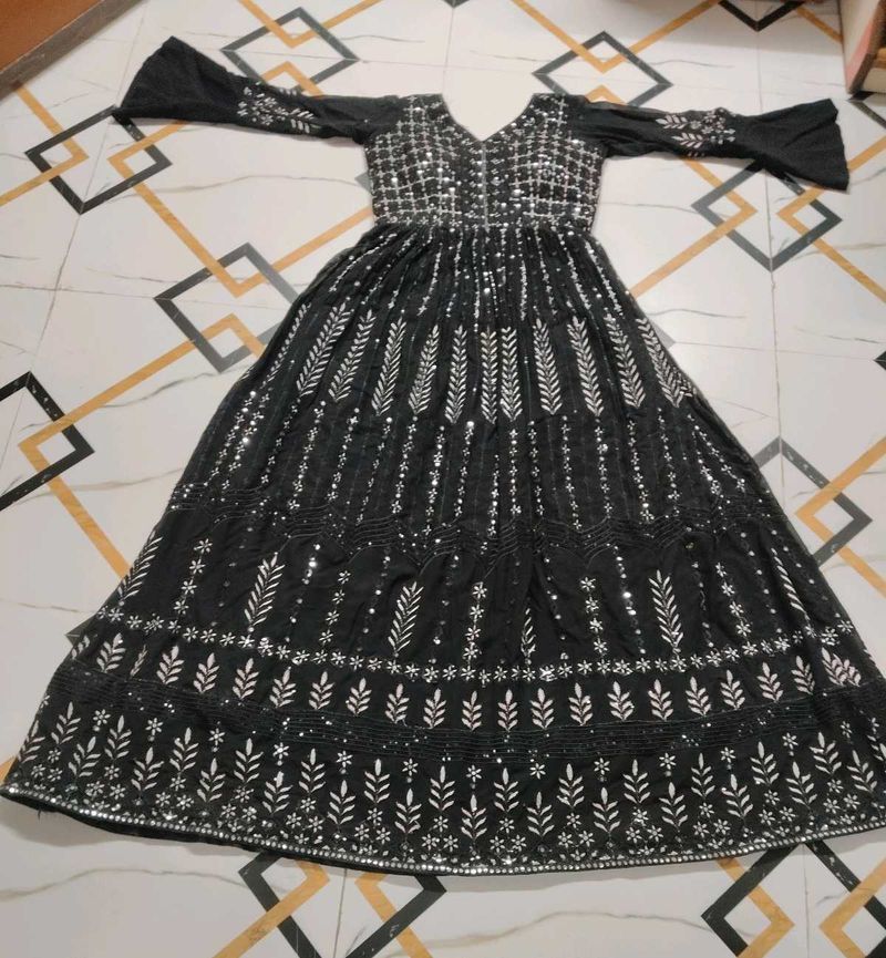 Elegant Black Sequined Ethnic Gown