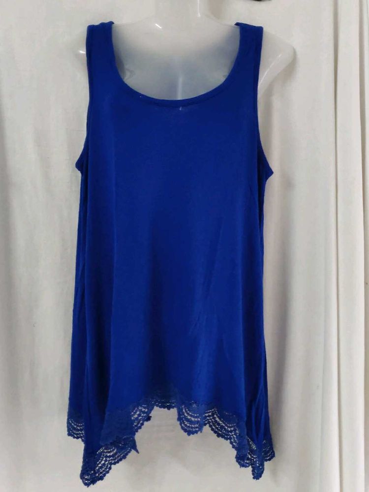 Cobalt Blue Lace Trim Tank Top