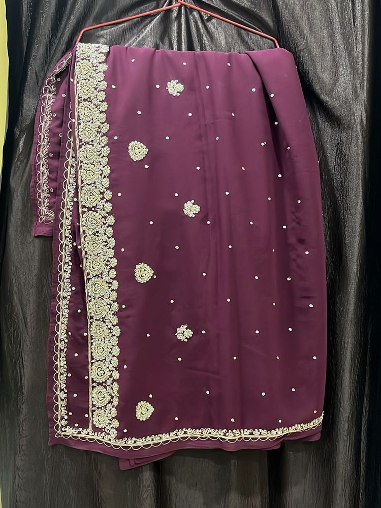 Elegant Purple Embroidered Saree