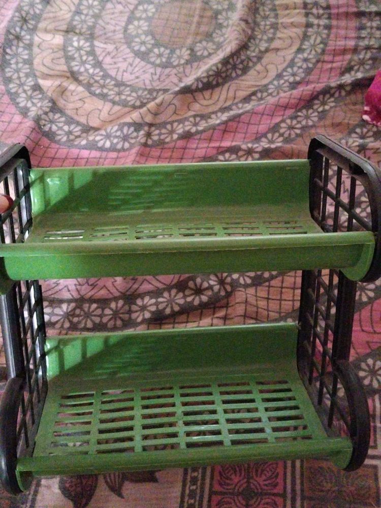 2-Tier Green Plastic Storage Shelf