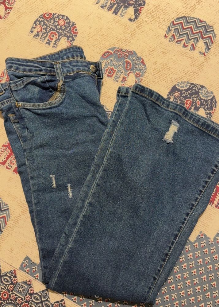 Ripped High Waist Blue Jeans
