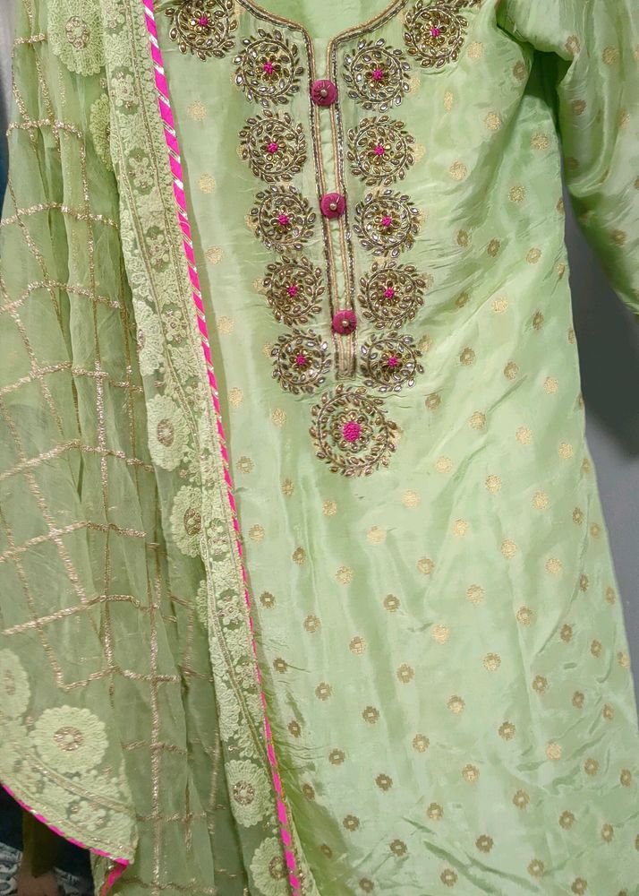 A Chanderi Silk Suit WithBeautiful Kundan Embroid