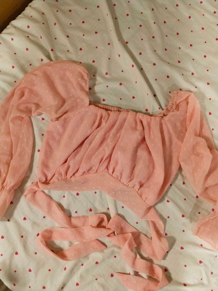 Chic Pink Polka Dot Puff Sleeve Top