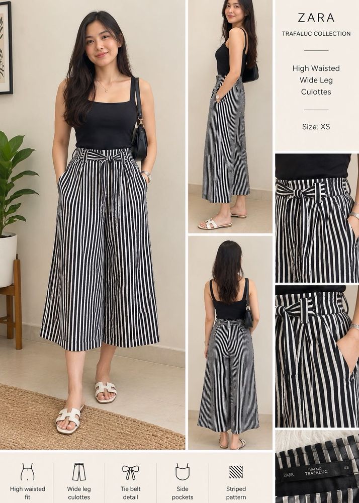 zara Trafaluc Black &amp; White Stripped Wide Leg Culo