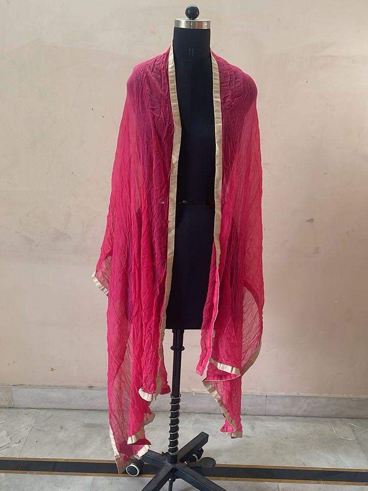 Vibrant Pink Dupatta with Gold Border
