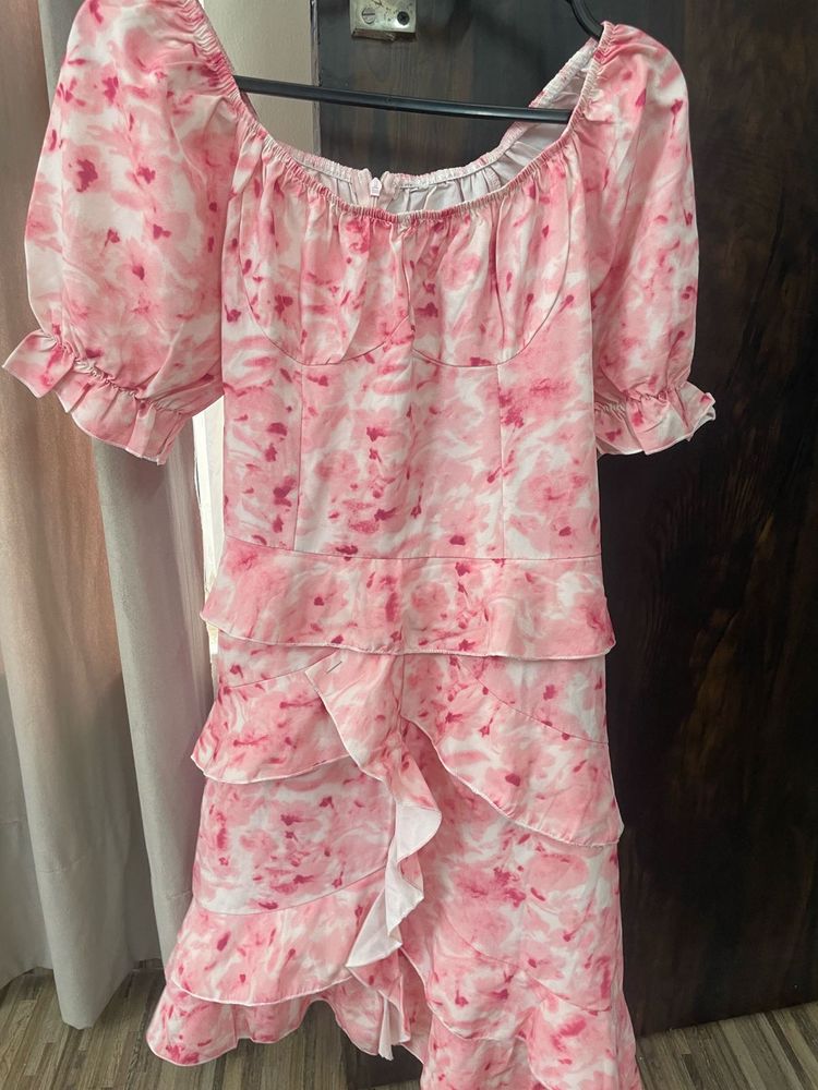 Cute Pink Floral Tiered Ruffle Dress