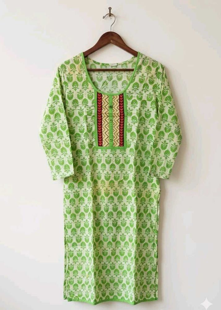💚 Green Printed Cotton Kurti 💚