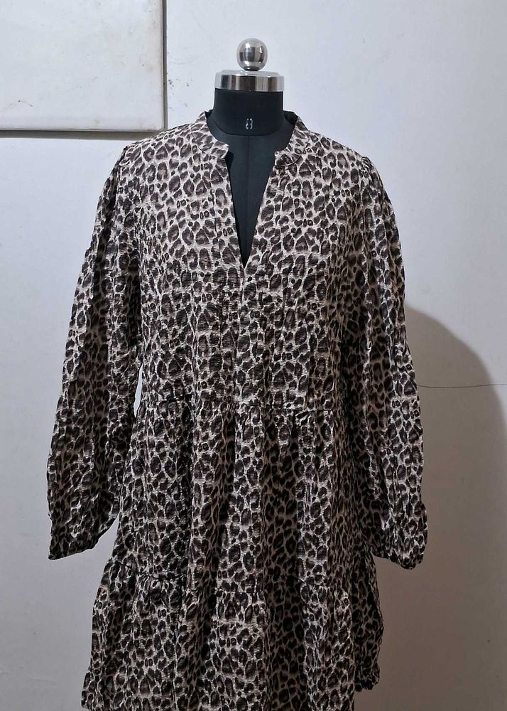 Leopard Print Tiered Mini Dress
