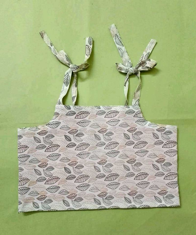 Leaf Print Tie Strap Crop Top